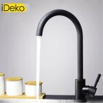 Robinet de cuisine en c�ramique - ideko - rotation 360� - noir r�tro - col de cygne