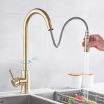 Robinet cuisine avec douchette - extensible doré mitigeur Évier rotatif à 360° Robinet cuisine avec douchette - extensible doré mitigeur Évier rotatif à 360°