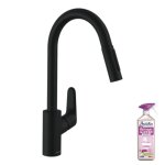 Robinet de cuisine avec douchette hansgrohe focus m41 240 2 jets noir mat + nettoyant briochin