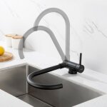 Robinet de cuisine rabattable mitigeur dvier pivotant  360 en acier inox noir - lonheo