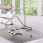 Robinet de cuisine rabattable rotatif à 360° - lonheo - inox - Évier contre fenêtre - brossé Robinet de cuisine rabattable rotatif à 360° - lonheo - inox - Évier contre fenêtre - brossé