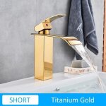 Robinet de lavabo cascade en laiton - suguword - col de cygne - 2 trous - or brillant