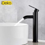 Robinet lavabo haut � vasque en c�ramique noir ideko� - mod�le design - �conomie deau - hauteur 30cm