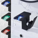 Robinet de lavabo noir cascade led - robinet salle de bain - robinet mitigeur lavabo bas chrom noir ...
