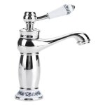 Robinet de lavabo - zvd - rtro - poigne unique - laiton - motif floral bleu et blanc
