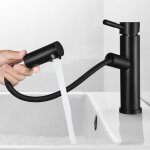 Robinet mitigeur lavabo vinsic avec douchette extractible - peinture noire - laiton - vanne en cramique ...