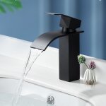 Robinet salle de bain cascade mitigeur de lavabo noir en acier inox pour salle de bain design moderne ...