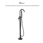 Robinetterie de baignoire autoportant quiienclee avec ensemble de douchette flexible noir en cuivre Robinetterie de baignoire autoportant quiienclee avec ensemble de douchette flexible noir en cuivre