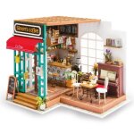 Robotime 3d maison de poup�e en bois avec la maison de caf� miniature de lumi�re bricolage mod�le kit ...
