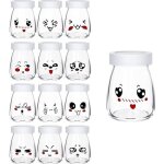 Pot de yaourt - rock - lot de 12 - verre pais - couvercles dcor moticne - 100 ml