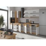 Rock - cuisine complte - mlamin chne lancelot et blanc brillant - 300 cm - plan de travail non inclus ...