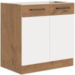 Rock - meuble sous vier - mlamin chne lancelot et blanc brillant - 80 cm - 2 portes battantes - plan ...
