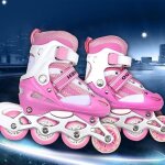 Roller en ligne patins  roulettes ajustables pour enfants single flash - rose - taille s