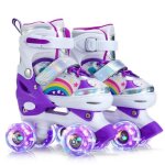 Roller quad enfant avec 8 roues lumineuses - amoune - patins � roulettes violet