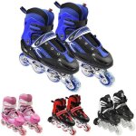 Rollers en ligne enfant avec 8 roues lumineuses taille réglable 32 - 37 bleu Rollers en ligne enfant avec 8 roues lumineuses taille réglable 32 - 37 bleu
