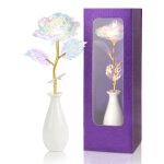 Rose eternellegalaxy rose avec vase en cramique pour fte des mres mariage anniversaire nol cadeau ...