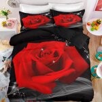 Rose rouge au fond de noir parure de lit 3 pieces 1 housse de couette 200 * 200cm et 2 taies doreillers ...