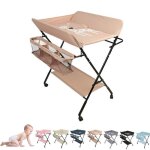 Rose table � langer mobile avec roulettes willonin� plan � langer pliable pour b�b� 0 - 2 ans �tag�re ...