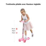 Rose trottinette � 3 roues lumieuse pour gar�on fille willonin� patinette pliable et hauteur ajustable ...