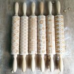 Rouleau  ptisserie - omabeta - nol - bois naturel - motif gaufr - 35 cm