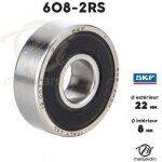 Roulement  billes - skf - 608 - 2rs - double tanchit -  22 mm -  8 mm - paisseur 7 mm