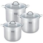 Royal swiss lot de 3 grosses faitouts / marmites profondes - inox - 16l - 19l - 22. 5l