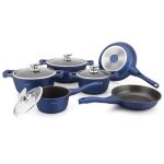 Batterie de cuisson compl�te effet marbre - 13 pi�ces - tous feux - bleu