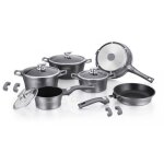 Batterie de cuisine - royalty line - rl - es2014m - 14 pices - revtement en marbre - poignes amovibles ...