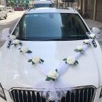 Ruban de d�coration de mariage pour voiture en organza luxe avec 9 fleurs artificielles d�corative voiture ...