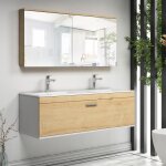 Rubite meuble salle de bain double vasque 1 tiroir couleur - chêne modèle - largeur 120 cm + miroir armoire ... Rubite meuble salle de bain double vasque 1 tiroir couleur - chêne modèle - largeur 120 cm + miroir armoire ...
