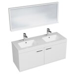 Rubite meuble salle de bain double vasque 2 portes couleur - blanc modle - largeur 120 cm + miroir cadre ...