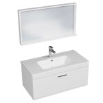 Rubite meuble salle de bain simple vasque 1 tiroir couleur - blanc modle - largeur 90 cm + miroir cadre ...