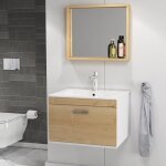 Rubite meuble salle de bain simple vasque 1 tiroir couleur - chne modle - largeur 70 cm + miroir cadre ...