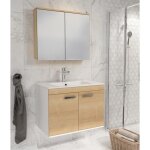 Rubite meuble salle de bain simple vasque 2 portes couleur - chêne modèle - largeur 70 cm + miroir armoire ... Rubite meuble salle de bain simple vasque 2 portes couleur - chêne modèle - largeur 70 cm + miroir armoire ...
