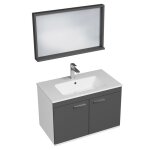 Rubite meuble salle de bain simple vasque 2 portes couleur - anthracite mod�le - largeur 80 cm + miroir ...
