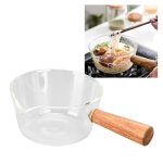 Ruj� pot � lait en verre avec manche en bois bec en forme de v nouilles casserole maison cuisine ustensiles ...