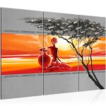 Runa art tableau d�coration murale femme africaine 120x80 cm - 3 panneaux deco toile pr�t � accrocher ...