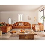 Rune - canap� droit 3 places en velours textur� - rouille