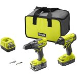 Ryobi - combo 2 outils one + : perceuse  percussion visseuse  chocs + 2 batteries 5 & 2 ah chargeur ...