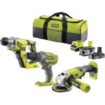Ryobi trio 18v one perceuse - visseuse  percussion marteau perforateur sds meuleuse dangle 115 mm - ...