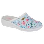Sabots dek femme - floral logo - cuir enduit - pvc souffl - bleu clair
