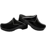 Sabot sanita pour femme - noir vernis & argent - 100% cuir