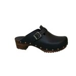 Sabot sanita kristel open oil leather - femme - noir - cuir