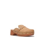 La modeuse - tongs mules - sabots en sudine avec plateforme effet bois. possdent une bride avec boucle ...