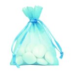 Sac de 10 sachets organza pour drages bleu