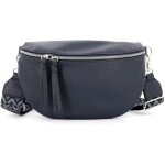 Sac banane femme flora co paris - similicuir grain� bleu marine - bandouli�re brod�e 5cm