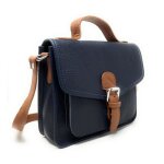 Sac � main en cuir grain� calvi bleu marine - oh my bag - femme - l 24 x h 20 x p 7 cm - rabat - port� ...