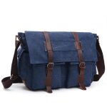 Sac bandouli�re sacoche homme en toile vintage sac d�paule multifonction couleur unie - bleu