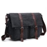 Sac bandouli�re sacoche homme en toile vintage sac d�paule multifonction couleur unie - noir