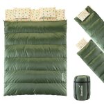 Sac de couchage rectangulaire double - skandika iceland - 2 personnes 3 saisons coussins - vert